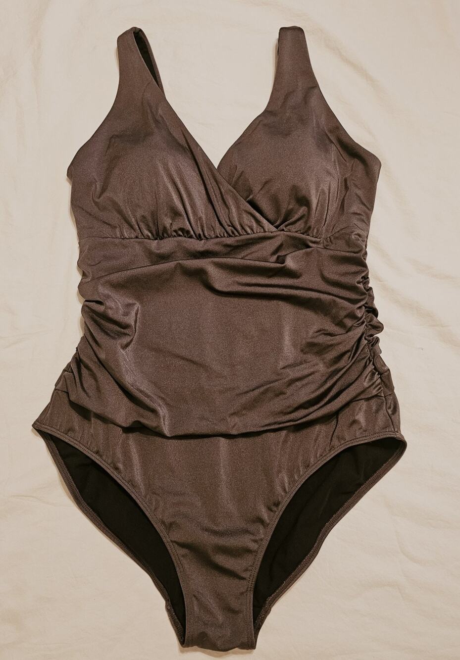 New Boden One-Piece Swimsuit Women's 14R Ruched Sides High Back Color Gray